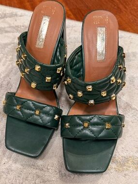 Primark Dark Green Quilted Studded Slide Mules
